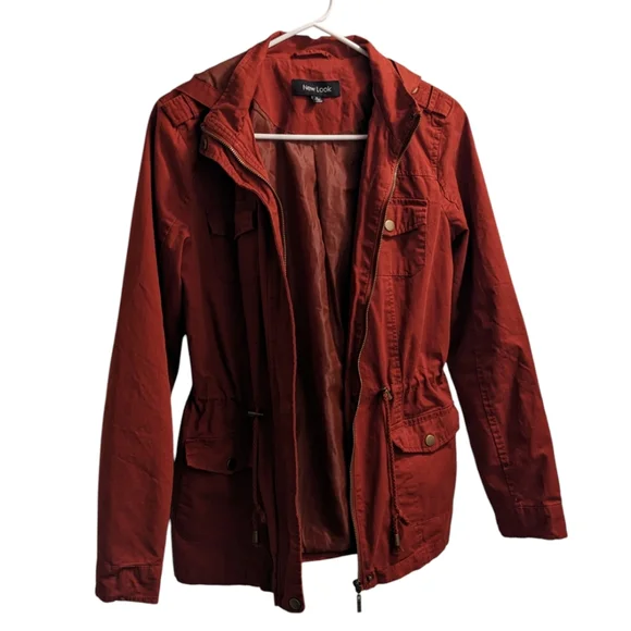 💥 New Look Burnt Red Hooded Utility Jacket S - Picture 3 of 3
